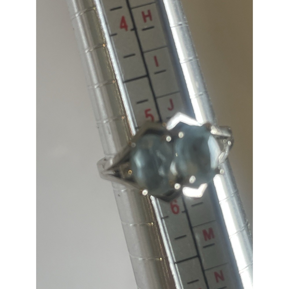 14K White Gold Blue Stone Ring Aquamarine 2 Oval Diamond Accent Vintage Sz 5.5 - Picture 8 of 8